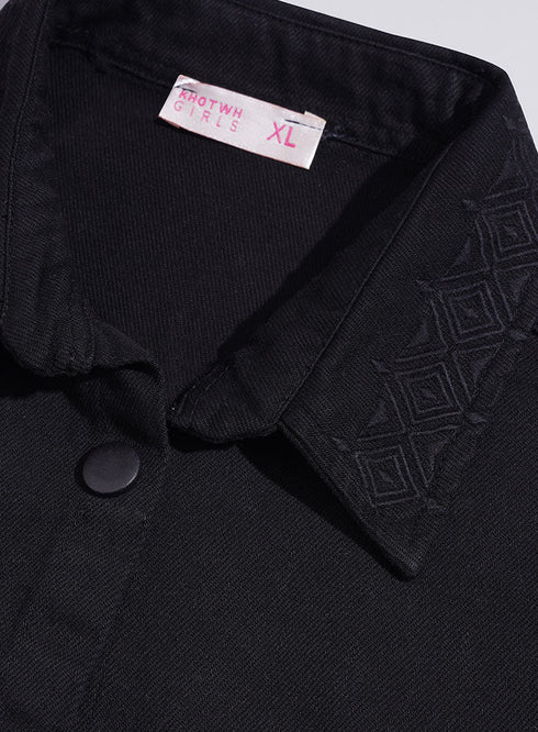 Black Embroidered Gabardine Shirt - Khotwh